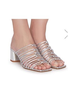 AEYDE
'PEARL' MULTI-STRAP BLOCK HEEL
SANDALS SILVER 39.5 US 9.5